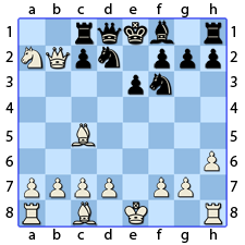 Chess Image 22: His Queen's Knight takes the Rook Pawn on the Queen's side